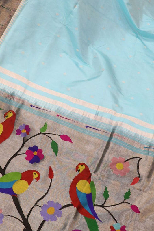 Elegant Blue Paithani Silk Parrot Design Saree with Muniya Border - Luxurion World