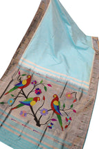 Elegant Blue Paithani Silk Parrot Design Saree with Muniya Border - Luxurion World