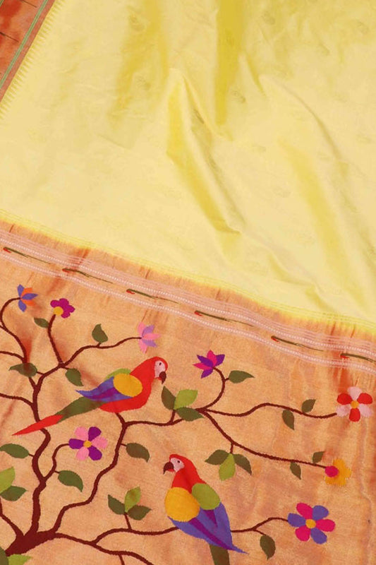 Yellow Paithani Handloom Silk Saree with Muniya Border - Luxurion World