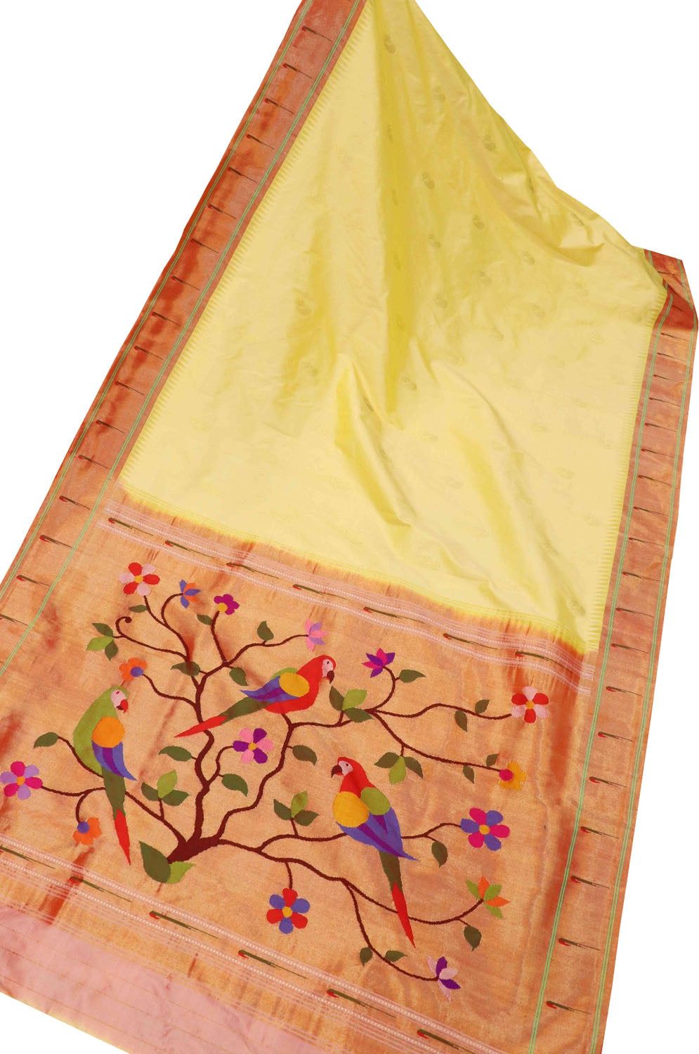 Yellow Paithani Handloom Silk Saree with Muniya Border - Luxurion World