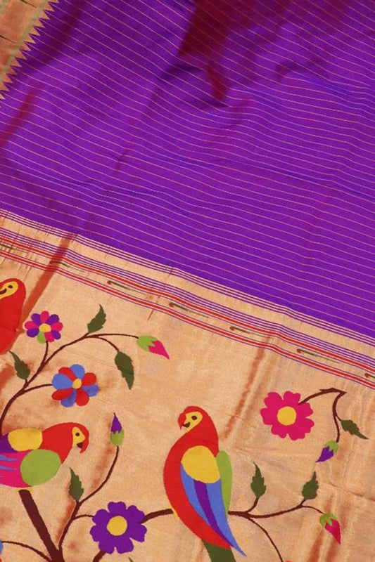 Elegant Purple Paithani Silk Saree with Muniya Border - Luxurion World