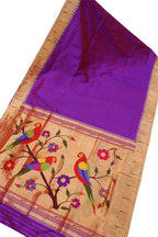 Elegant Purple Paithani Silk Saree with Muniya Border - Luxurion World