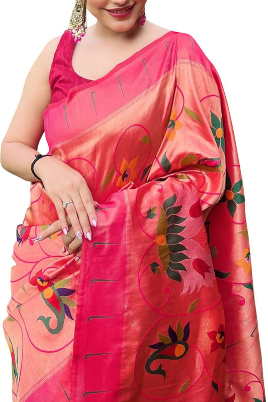 Elegant Pink Paithani Brocade Silk Saree: A Timeless Classic