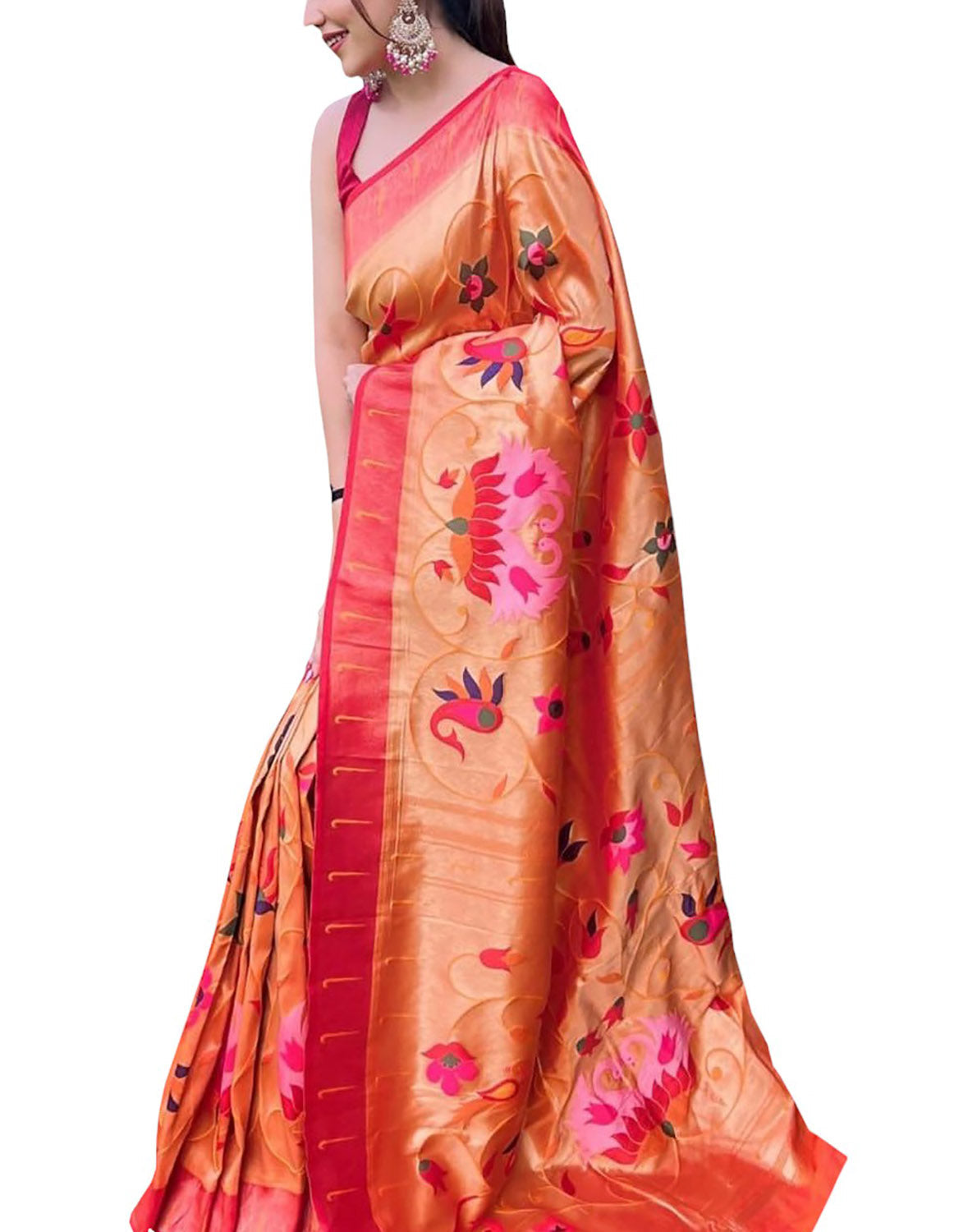 Elegant Orange Paithani Brocade Silk Saree: A Timeless Beauty - Luxurion World