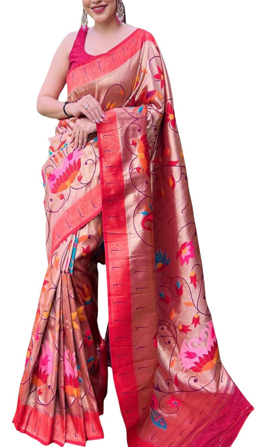 Exquisite Golden Paithani Brocade Silk Saree: A Timeless Masterpiece - Luxurion World