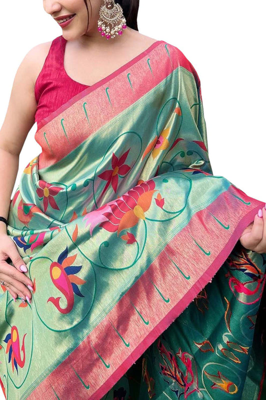 Elegant Green Paithani Brocade Silk Saree: A Timeless Classic