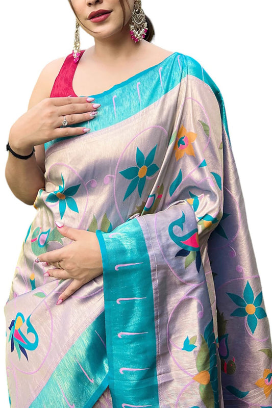 Elegant Blue Paithani Brocade Silk Saree: A Timeless Classic