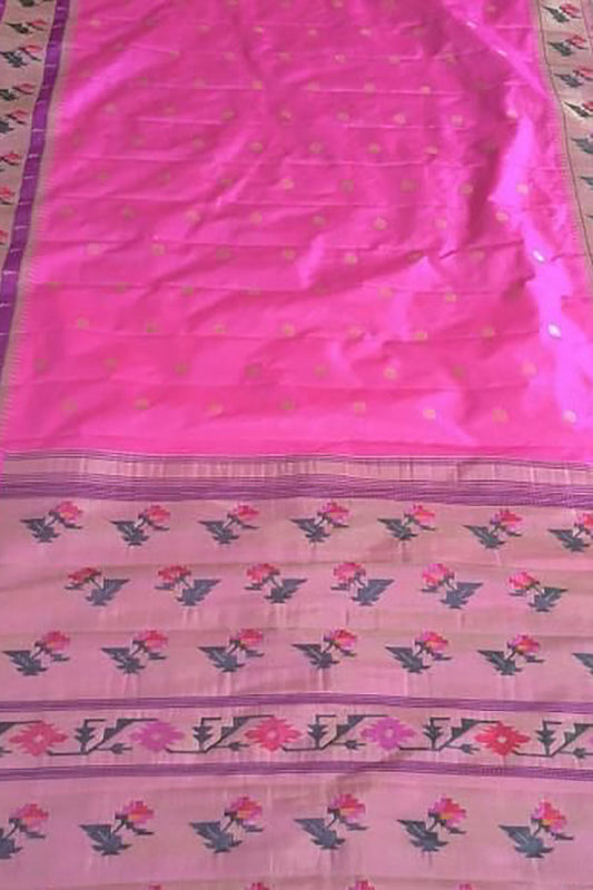 Pink Paithani Handloom Pure Silk Saree - Luxurion World