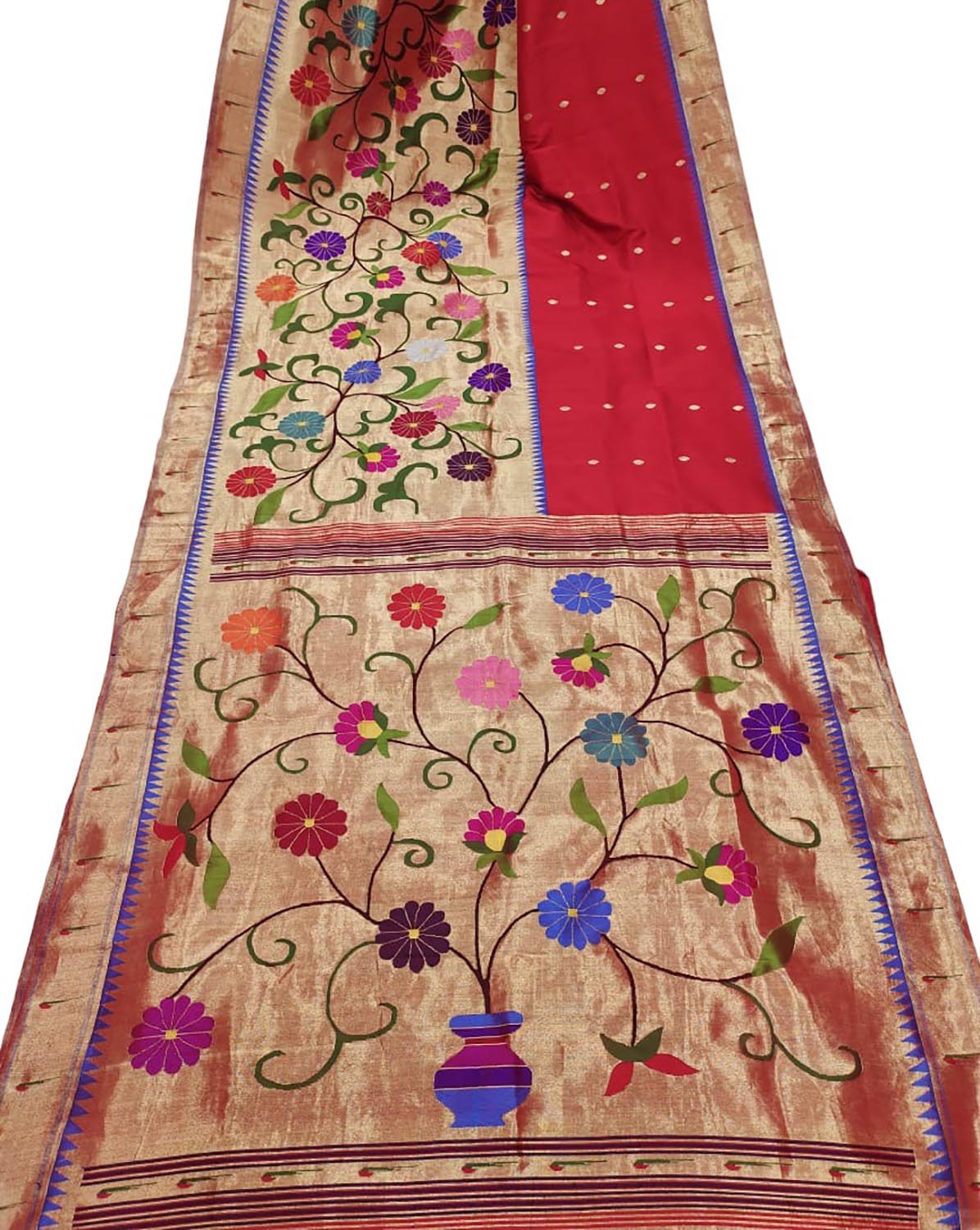 Red Paithani Handloom Pure Silk Saree - Luxurion World
