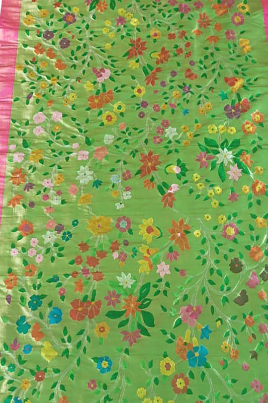 Green Paithani Handloom Pure Silk Saree - Luxurion World