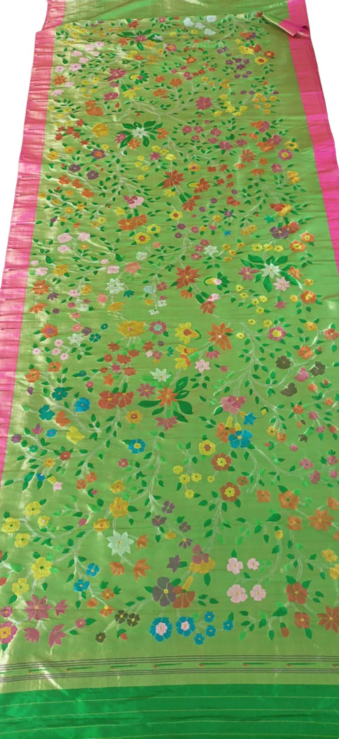 Green Paithani Handloom Pure Silk Saree - Luxurion World
