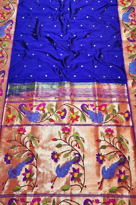 Blue Paithani Handloom Pure Silk Saree - Luxurion World