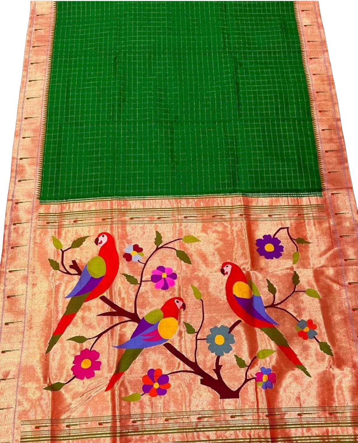 Green Paithani Handloom Pure Silk Saree - Luxurion World