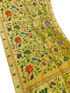 Yellow Paithani Handloom Brocade Pure Silk Flower Design Saree - Luxurion World