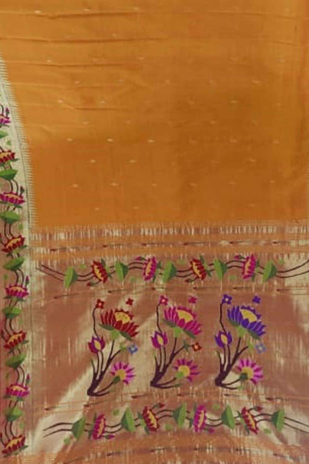 Yellow Paithani Handloom Pure Silk Flower Design Saree - Luxurion World