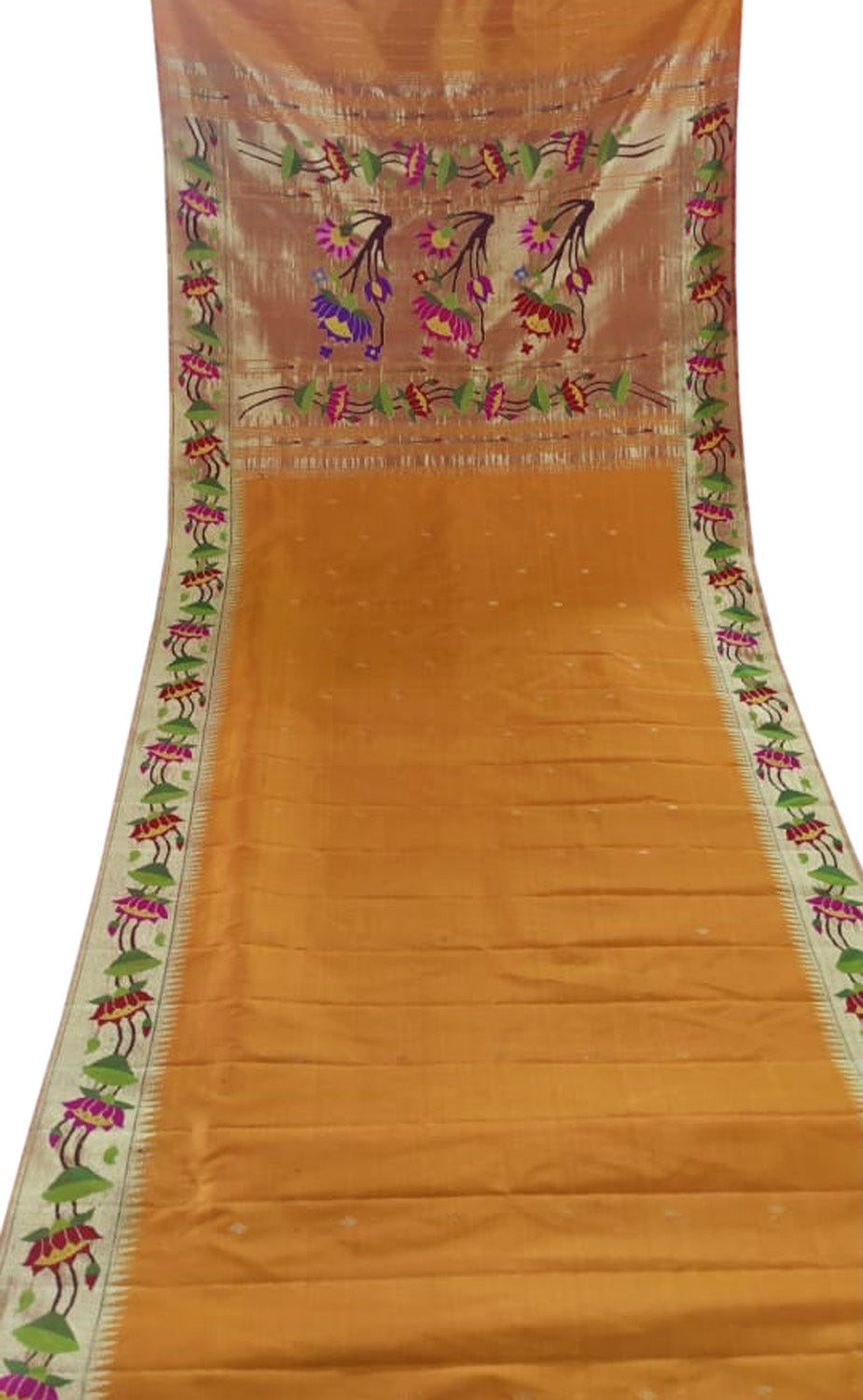 Yellow Paithani Handloom Pure Silk Flower Design Saree - Luxurion World