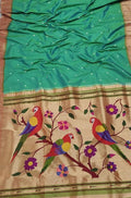 Green Handloom Paithani Pure Silk Muniya Border Parrot Design Pallu Saree - Luxurion World