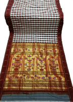 Multicolor Checks Handloom Paithani Pure Silk Muniya Border Flower Design Pallu Saree - Luxurion World
