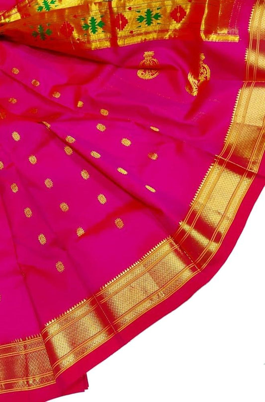 Pink Handloom Paithani Pure Silk Saree - Luxurion World