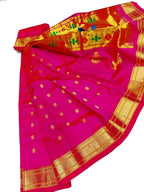 Pink Handloom Paithani Pure Silk Saree - Luxurion World