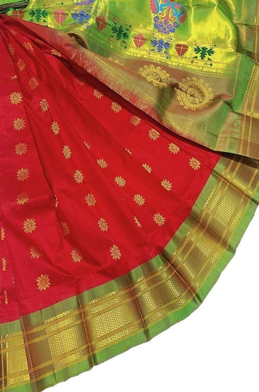 Red Handloom Paithani Pure Silk Saree - Luxurion World