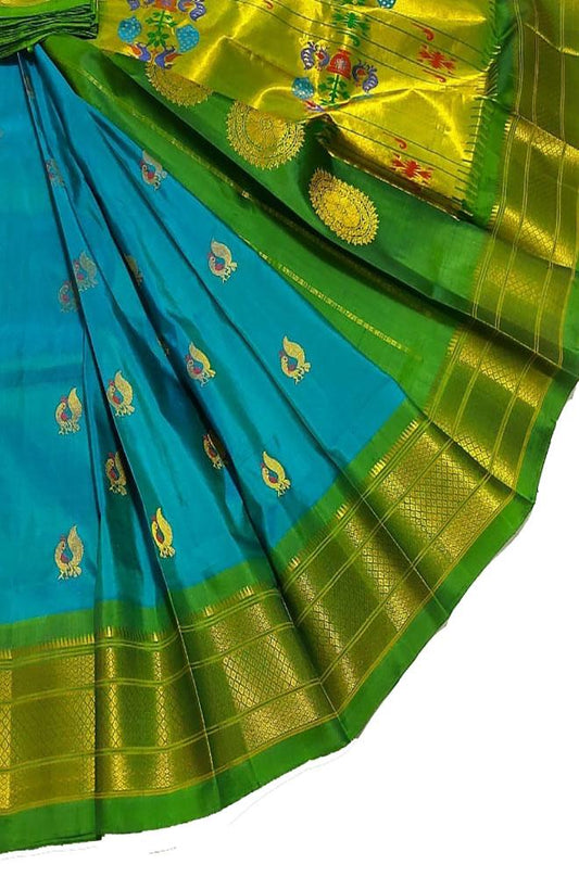 Blue Handloom Paithani Pure Silk Saree - Luxurion World