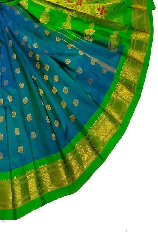 Blue Handloom Paithani Pure Silk Saree - Luxurion World