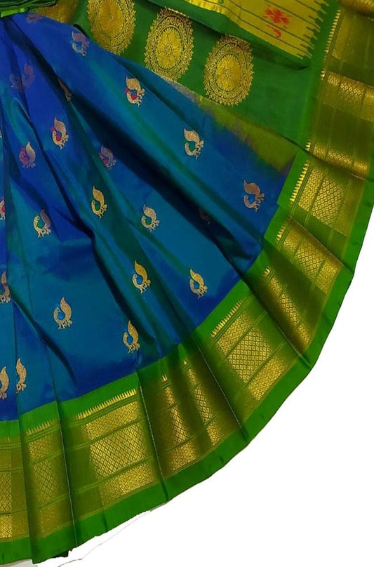 Blue Handloom Paithani Pure Silk Saree - Luxurion World