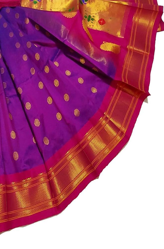 Purple Handloom Paithani Pure Silk Saree - Luxurion World
