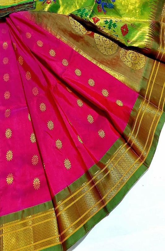 Pink Handloom Paithani Pure Silk Saree - Luxurion World