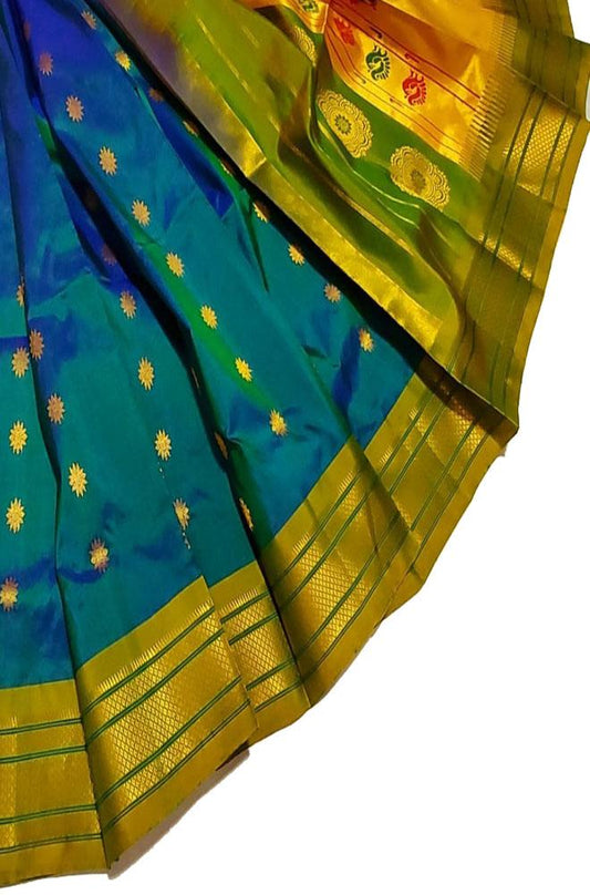 Blue Handloom Paithani Pure Silk Saree - Luxurion World