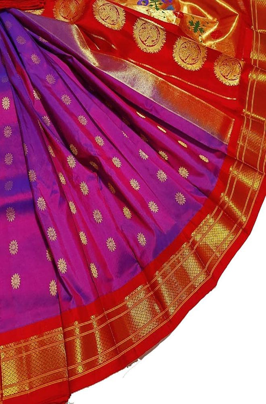 Pink Handloom Paithani Pure Silk Saree - Luxurion World