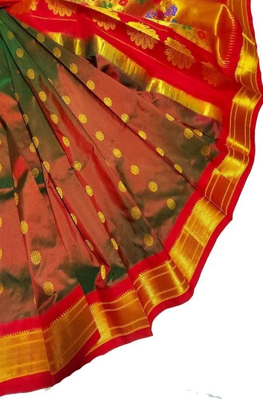 Maroon Handloom Paithani Pure Silk Saree - Luxurion World