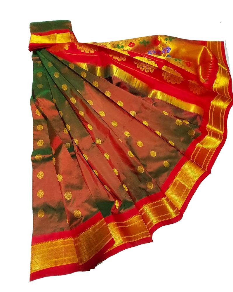 Maroon Handloom Paithani Pure Silk Saree - Luxurion World