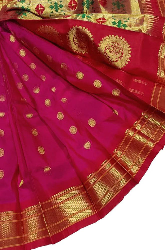 Pink Handloom Paithani Pure Silk Saree - Luxurion World