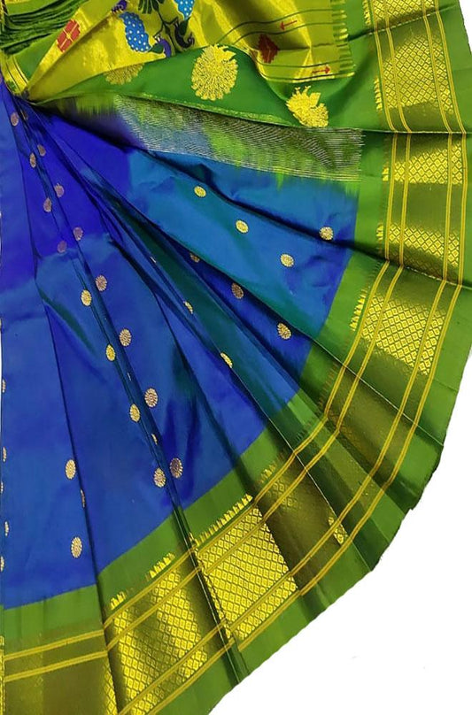 Blue Handloom Paithani Pure Silk Saree - Luxurion World