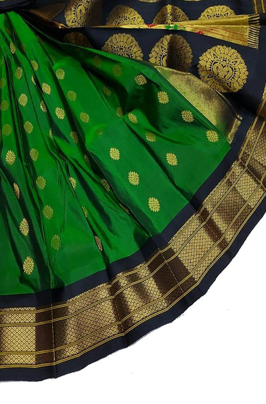 Green Handloom Paithani Pure Silk Saree - Luxurion World