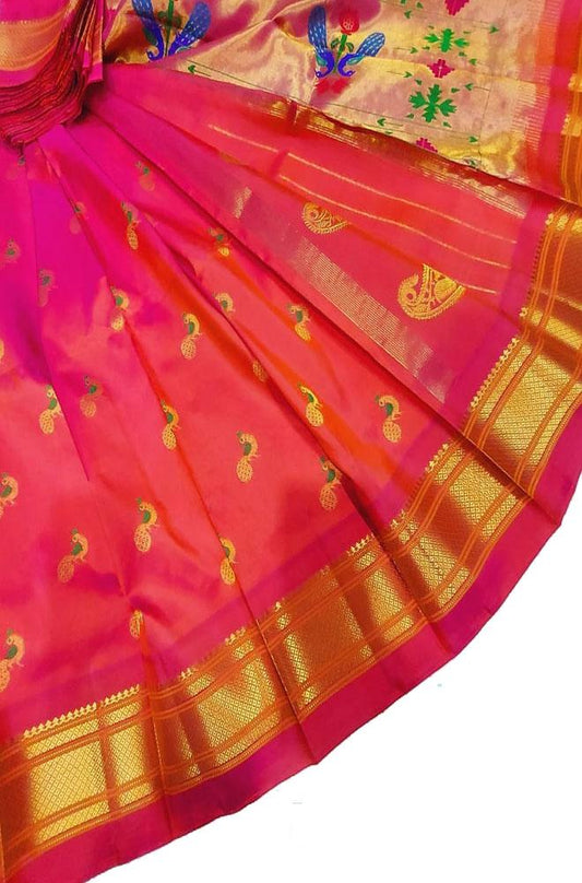 Pink Handloom Paithani Pure Silk Saree - Luxurion World
