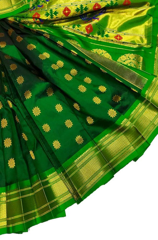 Green Handloom Paithani Pure Silk Saree - Luxurion World