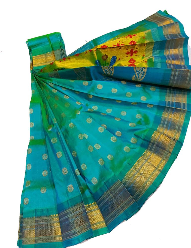 Blue Handloom Paithani Pure Silk Saree - Luxurion World