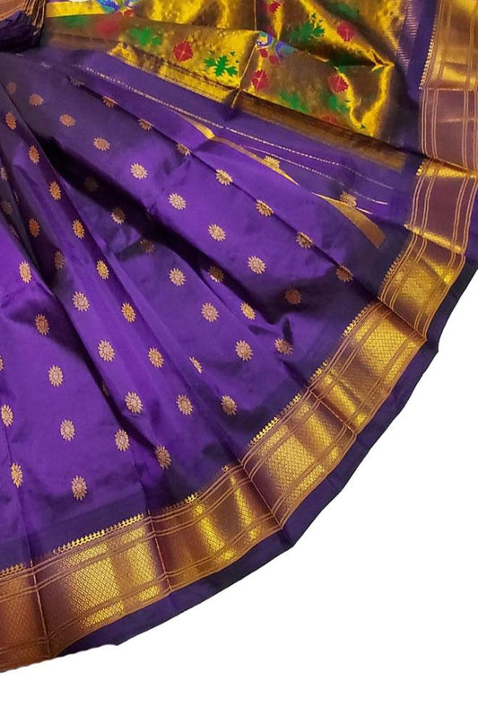 Purple Handloom Paithani Pure Silk Saree - Luxurion World