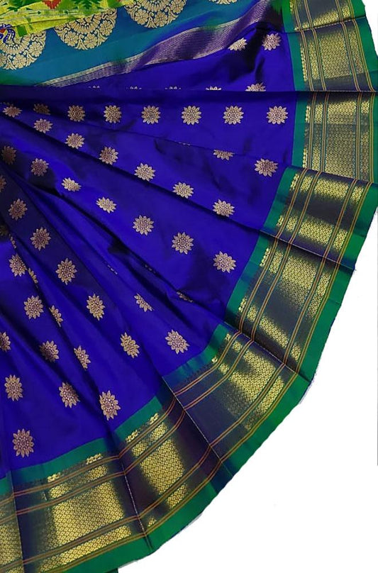 Blue Handloom Paithani Pure Silk Saree - Luxurion World