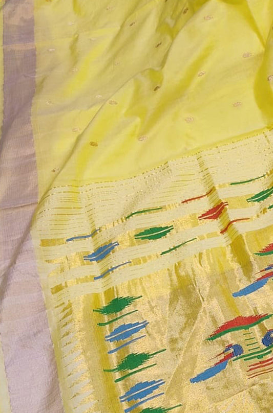 Yellow Handloom Paithani Pure Cotton Saree - Luxurion World