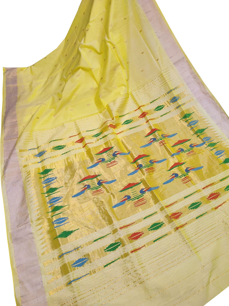 Yellow Handloom Paithani Pure Cotton Saree - Luxurion World