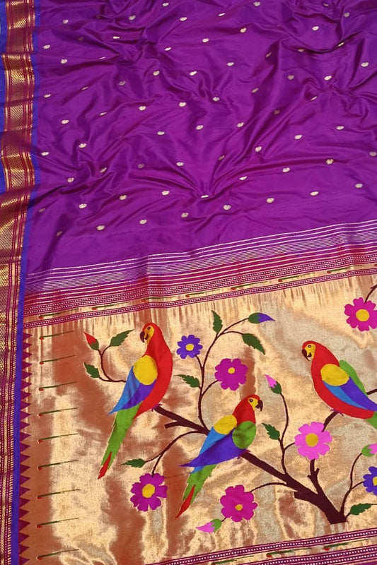 Purple Handloom Paithani Pure Silk Saree - Luxurion World