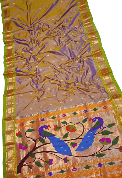 Pastel Handloom Paithani Pure Silk Saree - Luxurion World