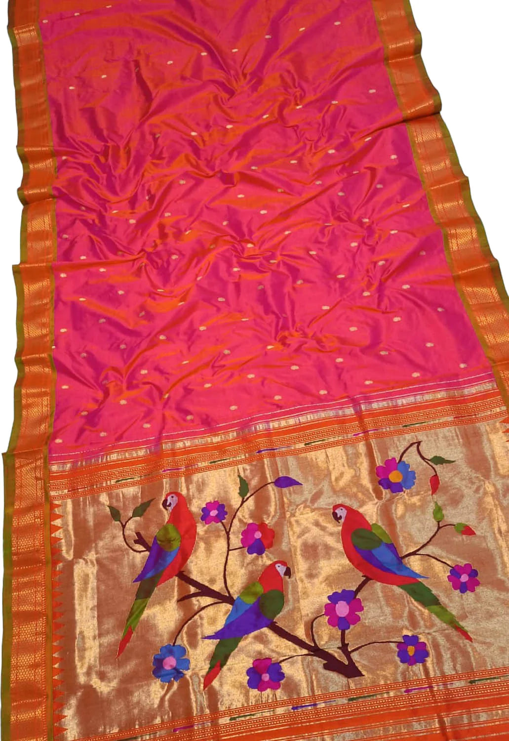 Pink Handloom Paithani Pure Silk Saree - Luxurion World