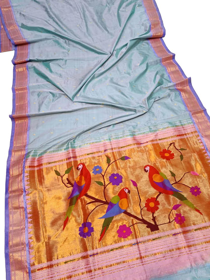 Blue Handloom Paithani Pure Silk Saree - Luxurion World