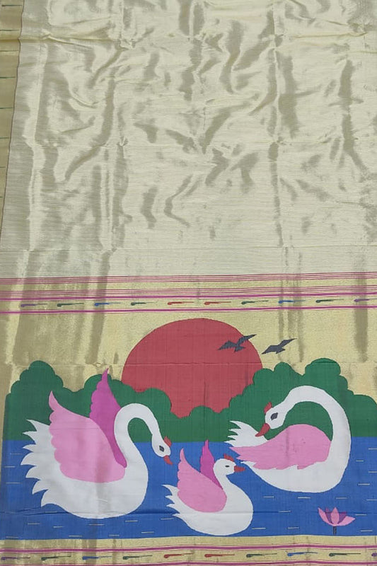 Pastel Paithani Handloom Pure Silk Single Muniya Border Saree - Luxurion World