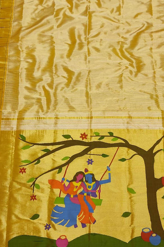 Yellow Paithani Handloom Pure Silk Single Muniya Border Saree - Luxurion World